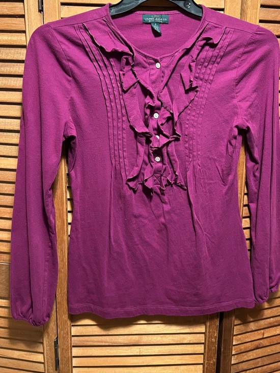 Lauren Ralph Lauren Tops - Lauren Ralph Lauren Raspberry Ruffle-Front Long Sleeve Tunic Blouse